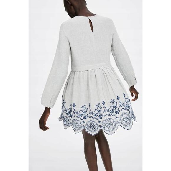 Women's Zara Basic Grey/Blue Embroiled Floral Long Sleeve Dress Size Small - Picture 12 of 13